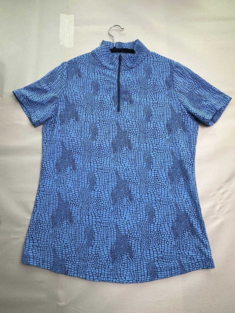 IBKUL Women's S Blue Print Golf Polo Shirt 1/4 Zip UPF 50 Cooling Short Sleeve